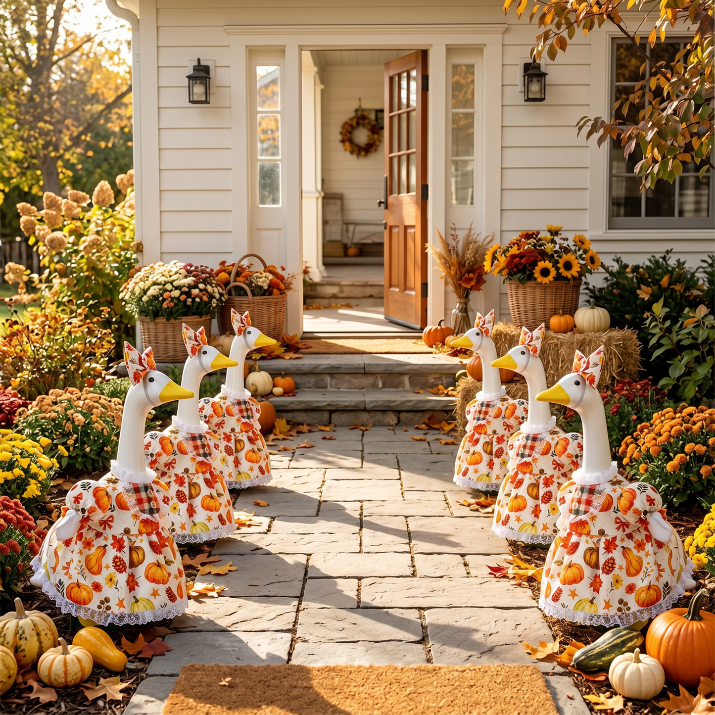 🍁 Harvest Blessings Porch Goose Outfit – Thanksgiving Pumpkin Dress Set for 23" Lawn Goose🎃