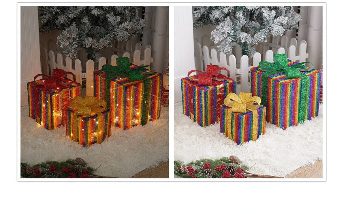 🔥Christmas Sale🎁3pc Festive Christmas Ornaments Set with Gift Box - 8 Modes, Remote Control, Warm Light LED, Ribbon Accents, DIY Assembly