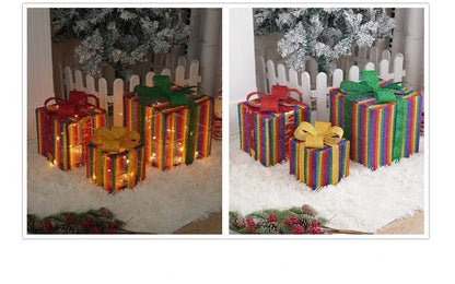 🔥Christmas Sale🎁3pc Festive Christmas Ornaments Set with Gift Box - 8 Modes, Remote Control, Warm Light LED, Ribbon Accents, DIY Assembly