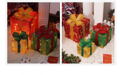 🔥Christmas Sale🎁3pc Festive Christmas Ornaments Set with Gift Box - 8 Modes, Remote Control, Warm Light LED, Ribbon Accents, DIY Assembly
