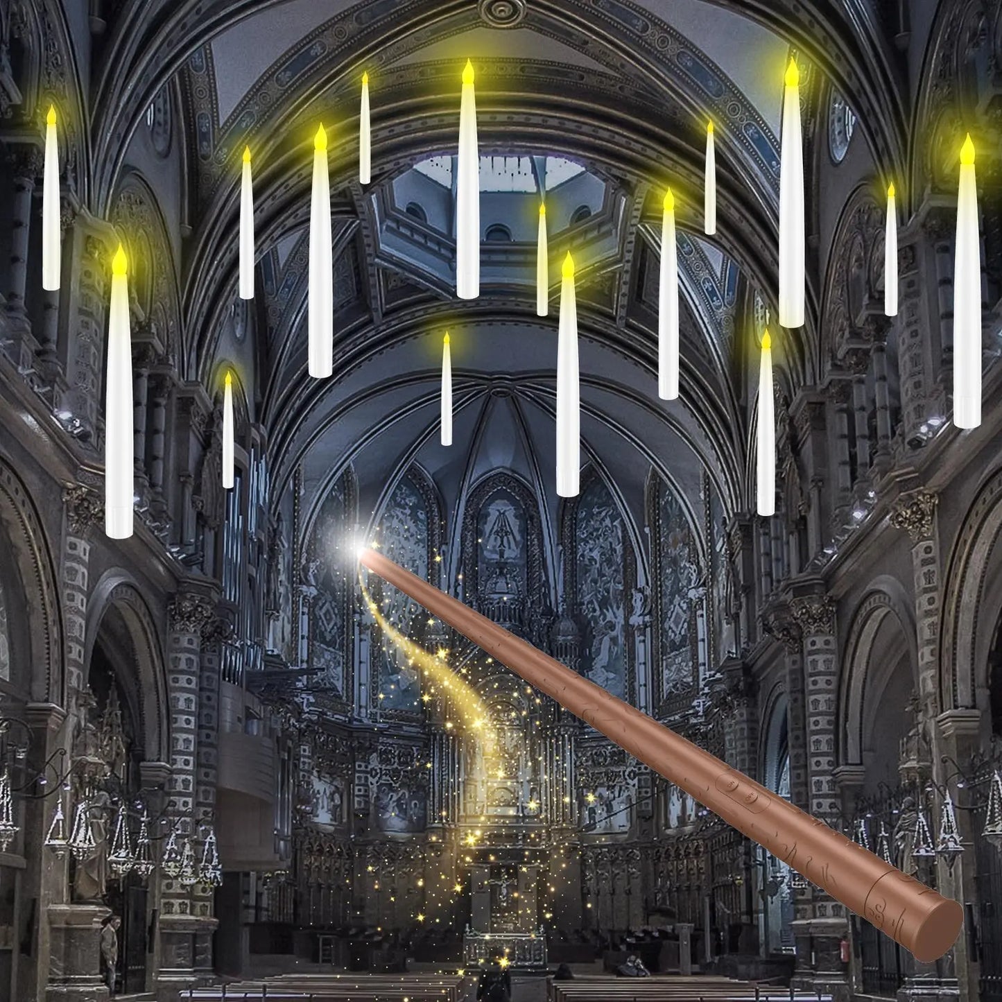 🪄🕯️ FLOATING FLAMELESS CANDLES WITH MAGIC WAND