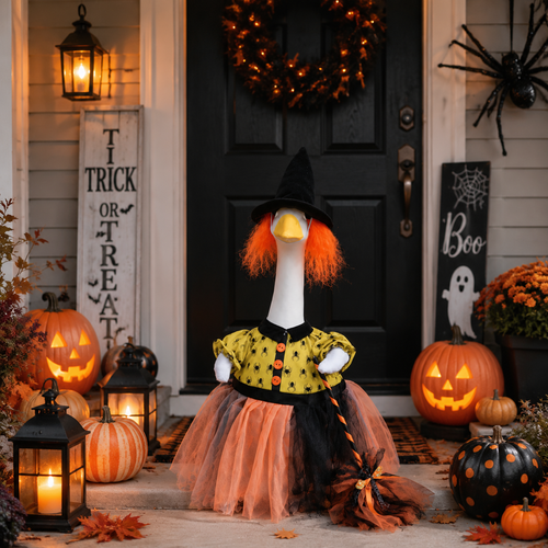🧙‍♀️ Halloween Witch Goose Outfit™ – Spooky Fall Porch Decor Costume for 23" Lawn Goose Statue