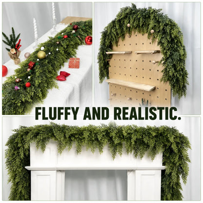 🎄 6ft Real Touch Artificial Cedar Garland | Lifelike Winter Pine Greenery for Christmas Mantle