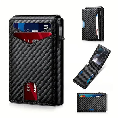 ⚡Wallet for Men - with Pop Up Aluminum Case Slim Leather Slots Credit Card Holder RFID Blocking Bifold Minimalist Wallet