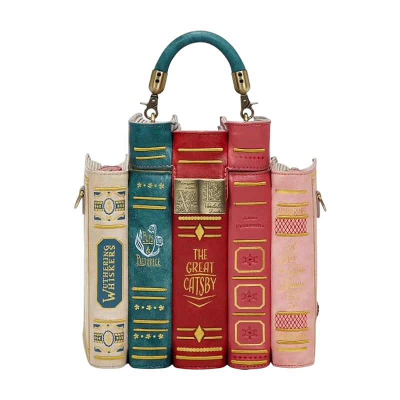 Retro stacked book tote bag
