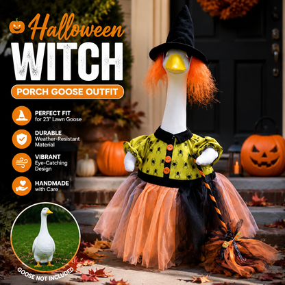 🧙‍♀️ Halloween Witch Goose Outfit™ – Spooky Fall Porch Decor Costume for 23" Lawn Goose Statue
