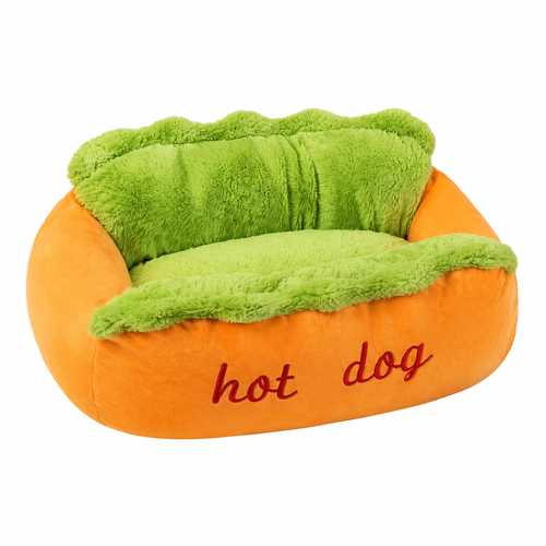 Hot Dog Plush Pet Bed – Ultra-Soft Calming Bed for Dogs & Cats