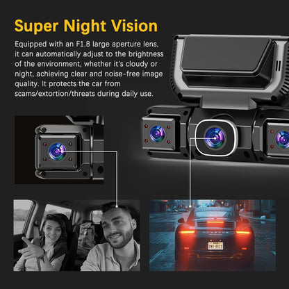 4-Channel Dash Cam Built-in WiFi, Full HD Dual Dash Camera for Cars Front