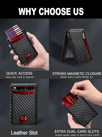 ⚡Wallet for Men - with Pop Up Aluminum Case Slim Leather Slots Credit Card Holder RFID Blocking Bifold Minimalist Wallet