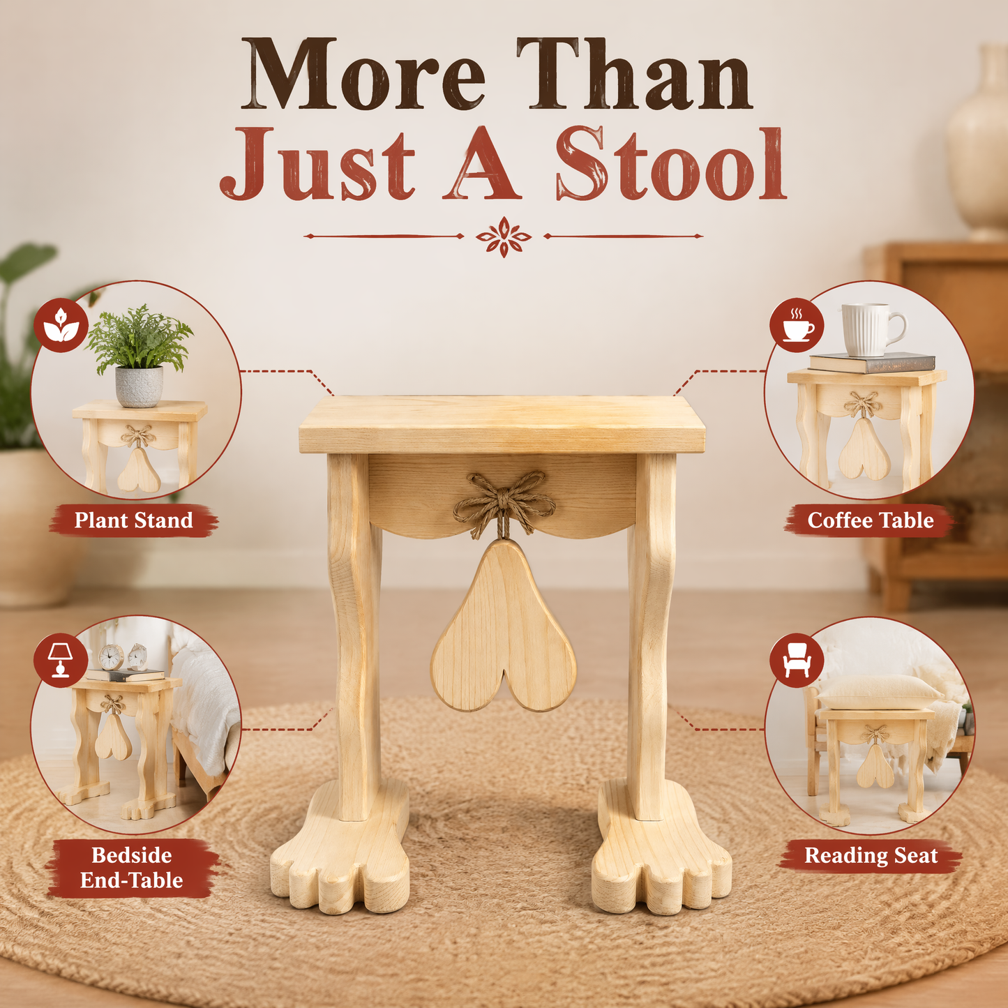 🪑Funny Wooden Ball Bell Stool😂 – Rustic Farmhouse Conversation Piece