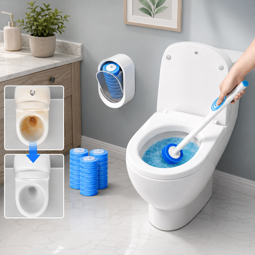 Disposable toilet cleaning system with hygienic replaceable heads