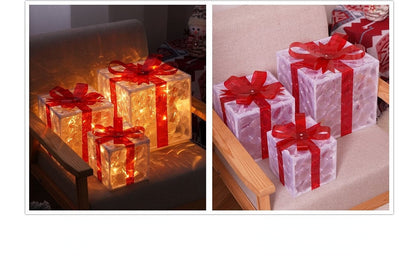 🔥Christmas Sale🎁3pc Festive Christmas Ornaments Set with Gift Box - 8 Modes, Remote Control, Warm Light LED, Ribbon Accents, DIY Assembly