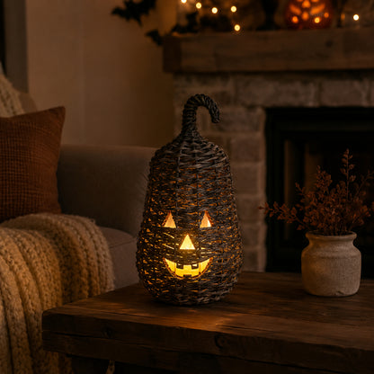 🎃Rustic Wicker Pumpkin Candle Holder - Handwoven Jack-O’-Lantern Halloween Porch Decor