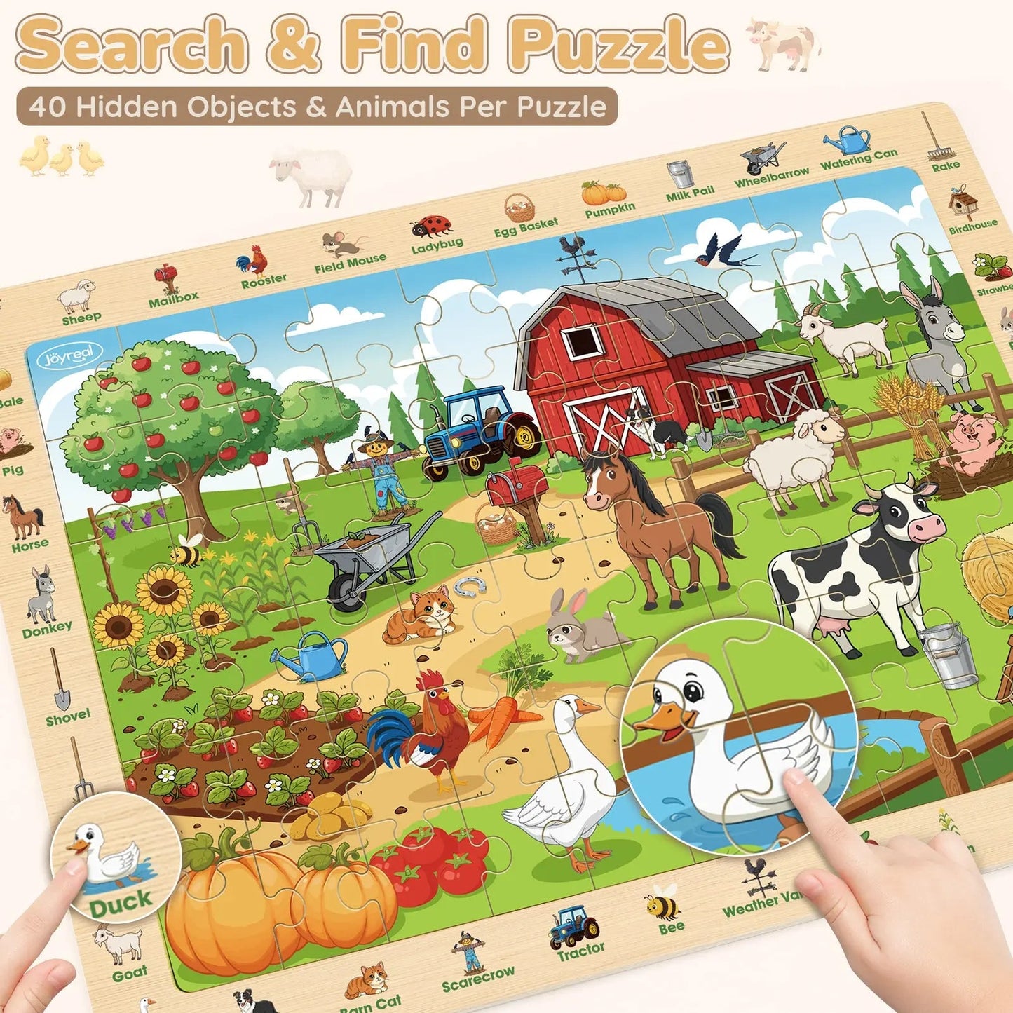Wooden Search & Find Puzzles Animal Learnig Toys | 4 x 60-Piece