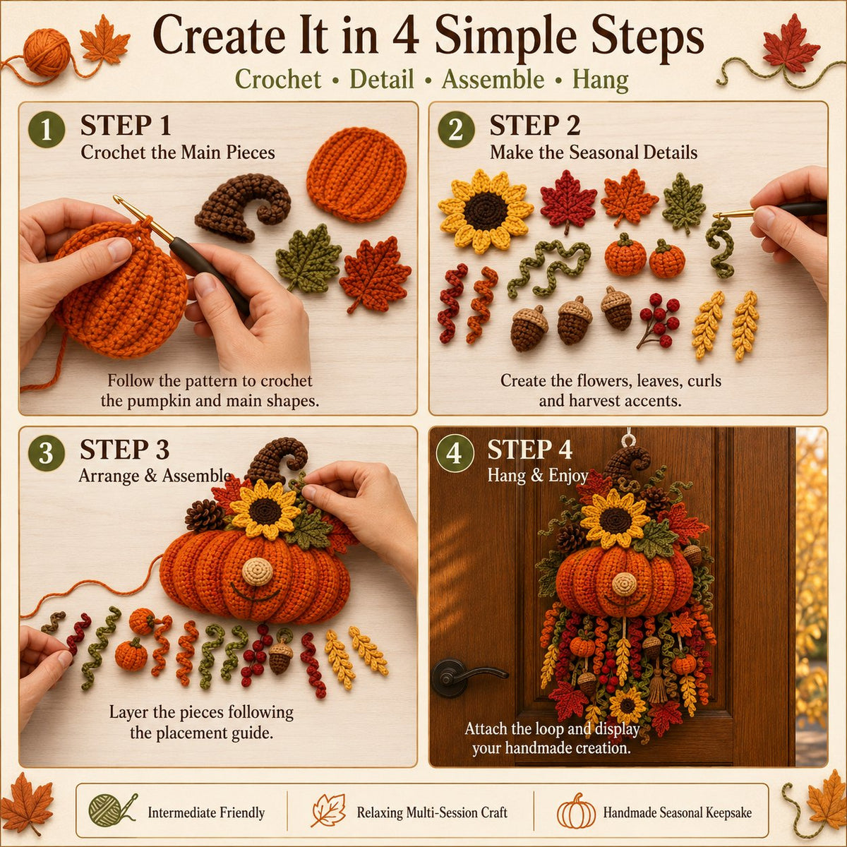 🎃Halloween Early Bird Special Sale 🧶 DIY Seasonal 3D Crochet Door Hanger Kit Collection | ⏳Coordinated Yarn, Filling, Accessories & Step-by-Step Instructions Included 💕