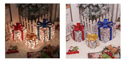 🔥Christmas Sale🎁3pc Festive Christmas Ornaments Set with Gift Box - 8 Modes, Remote Control, Warm Light LED, Ribbon Accents, DIY Assembly