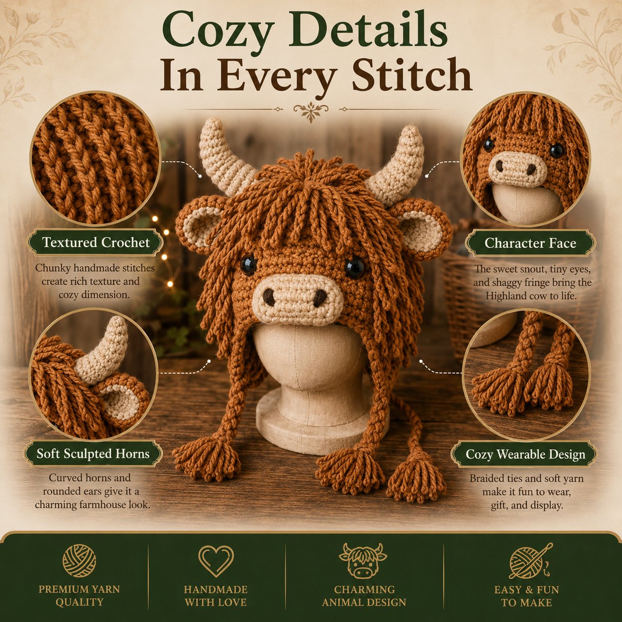 🔥 LAST DAY 49% OFF – 🐾✨ Animal Hood Hat DIY Crochet Kit | Premium Soft Yarn Materials with Step-by-Step Guide DIY Handmade Wearable Animal Character Hood 🧶🎭✨