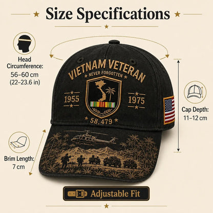 🇺🇸Vietnam Veteran Never Forgotten 1955–1975 Commemorative Cap