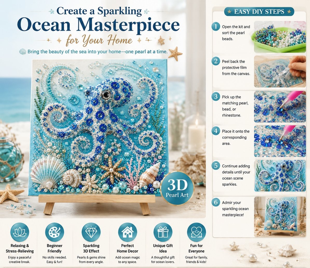 🌊✨💯Ocean Theme Pearl Art DIY Kit – Relaxing DIY Craft to Create Stunning Coastal Artwork