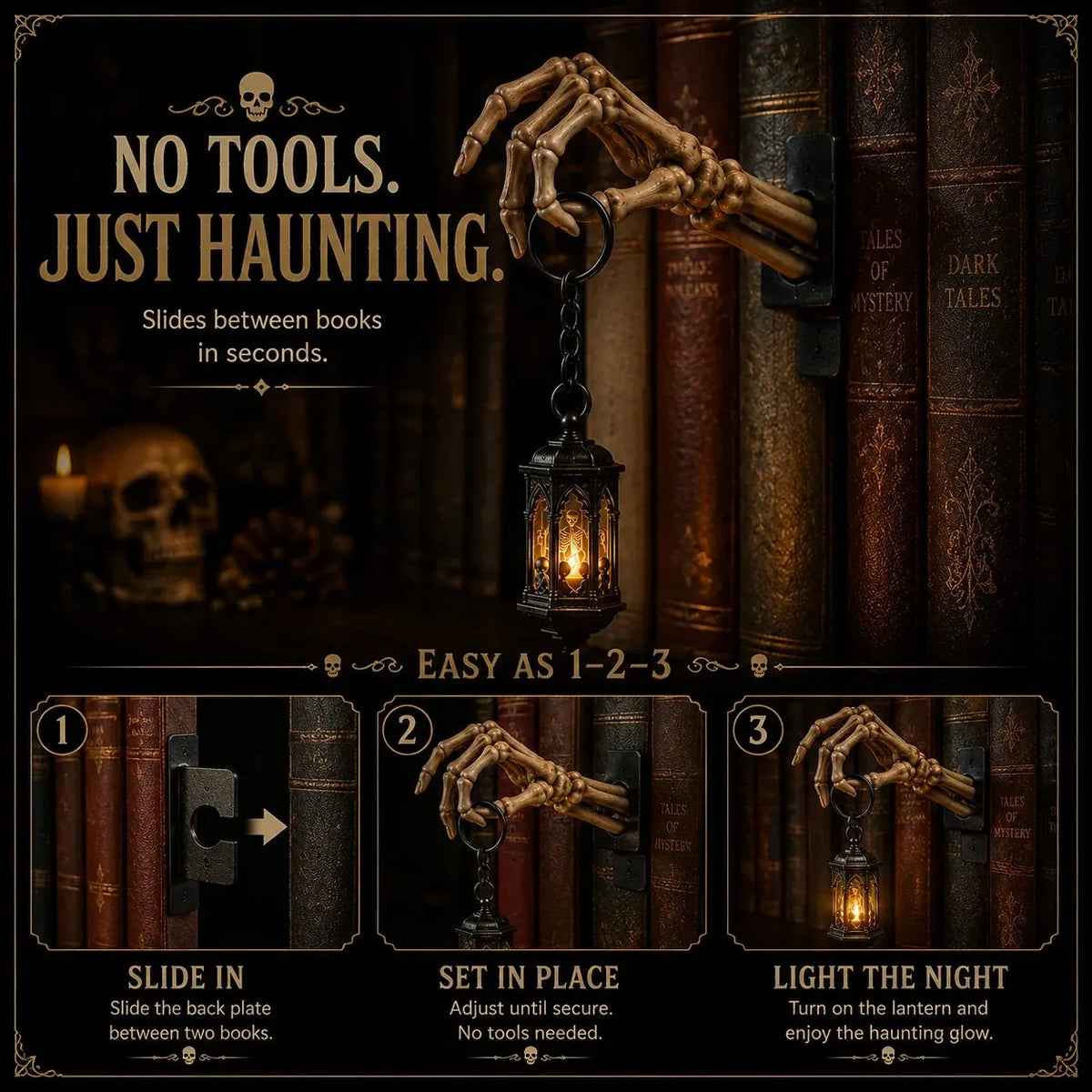💀Skeleton Hand Lantern Bookshelf Light