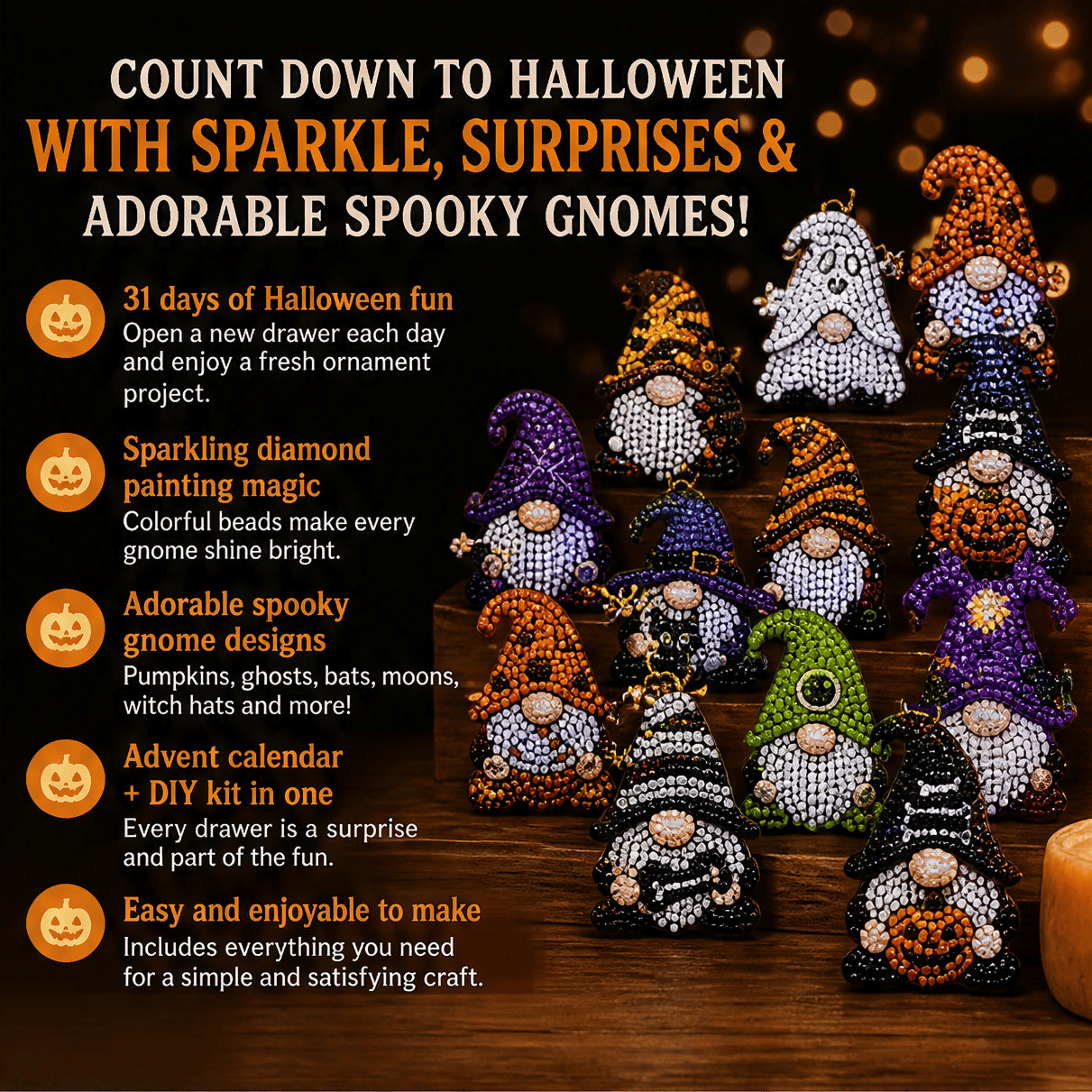 🔥HOT SALE🎃✨ 31 Days of Gnome Surprises Halloween Diamond Painting Advent Calendar