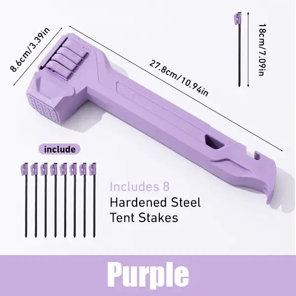 🔨2-in-1 Tent Stake Hammer with Built-In Storage for 8 Stakes and Stake Puller for Outdoor Camping