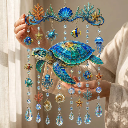 🐋🐢🐬Ocean-Themed Crystal Wind Chime – 🌊Bring the Ocean Glow to Your Garden