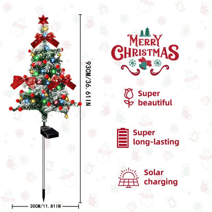 🔥Christmas Sale🎁Christmas 35Inch Solar Lighted Christmas Trees Outdoor, Snow-Flocked Pathway Trees with Multicolor LEDs