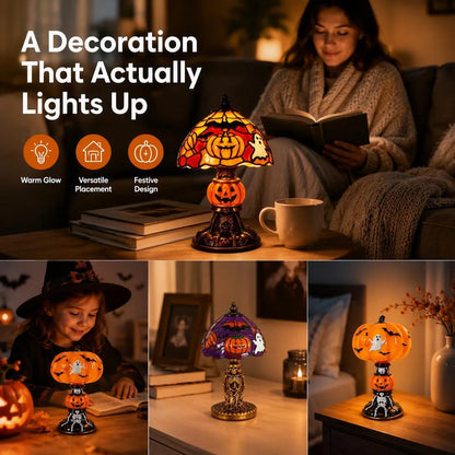 Vintage Pumpkin Bat Halloween Table Lamp