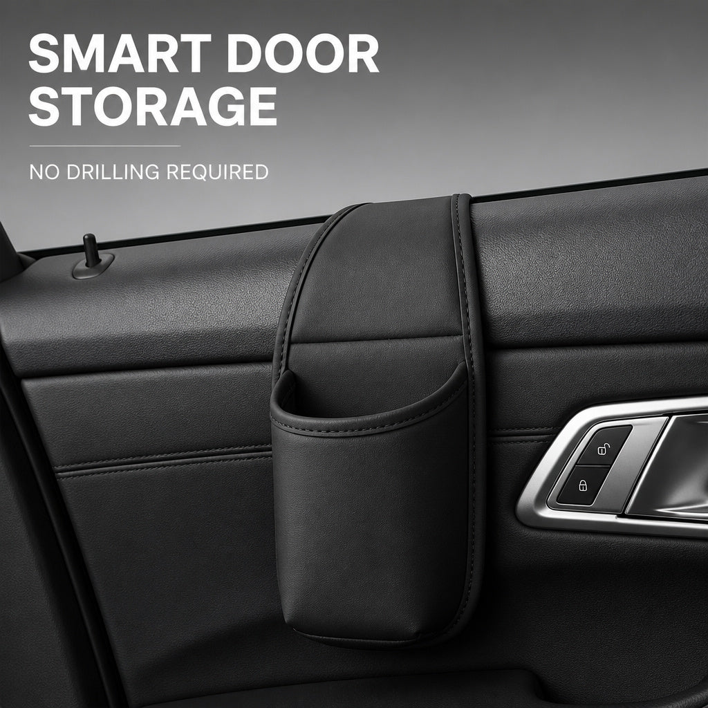Large PU Leather Car Door Cup Holder & Storage Pocket