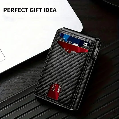 ⚡Wallet for Men - with Pop Up Aluminum Case Slim Leather Slots Credit Card Holder RFID Blocking Bifold Minimalist Wallet