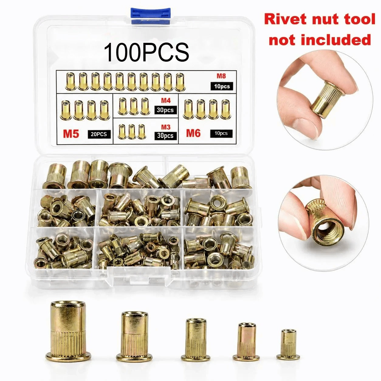 100pcs Nuts Only (Tool NOT Included)