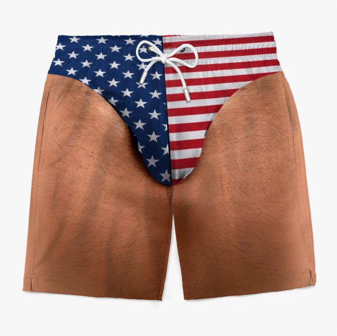 Custom Funny Patriotic Face Swim Trunks for Men