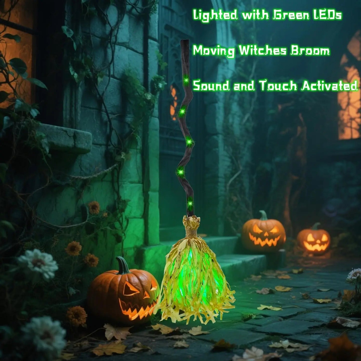 🧙‍♂️Witches Broom Halloween Decor - 35" Animated Light up Moving Broomstick