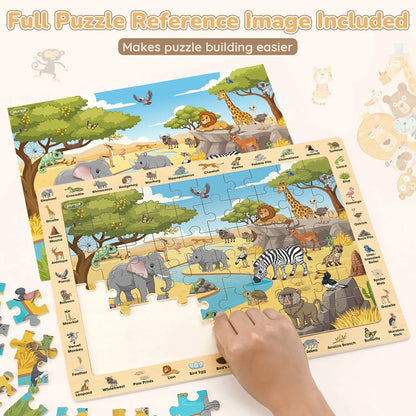 Wooden Search & Find Puzzles Animal Learnig Toys | 4 x 60-Piece