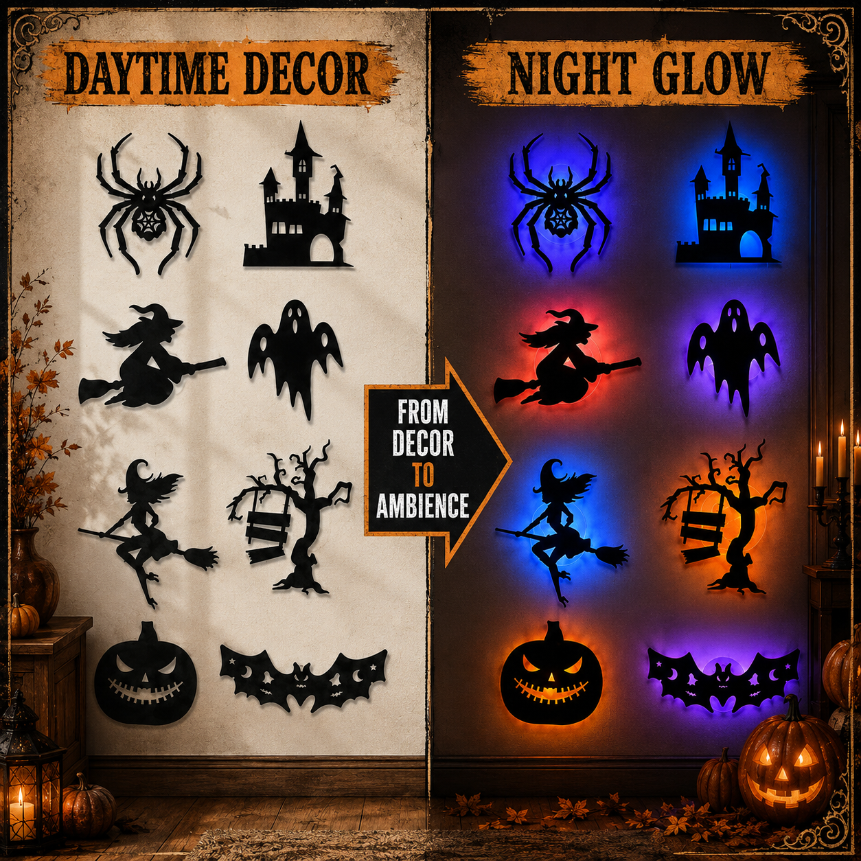 Halloween LED Silhouette Wall Stickers Battery Powered