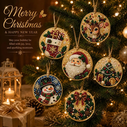 6Pcs/12Pcs Christmas DIY Diamond Painting Ornaments Kit, Xmas Tree Hanging Pendant