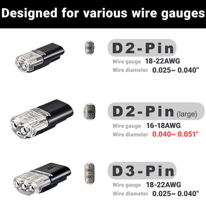 🔌100 Pcs 2-Pin Low Voltage Wire Connectors with Locking Buckle
