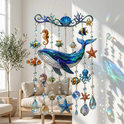 🐋🐢🐬Ocean-Themed Crystal Wind Chime – 🌊Bring the Ocean Glow to Your Garden