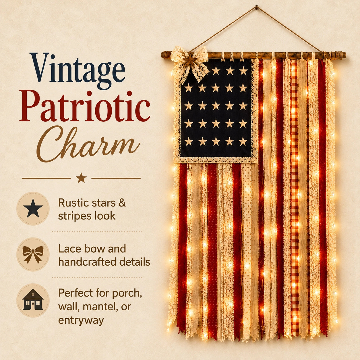 Lighted Patriotic Wall Hanging Banne