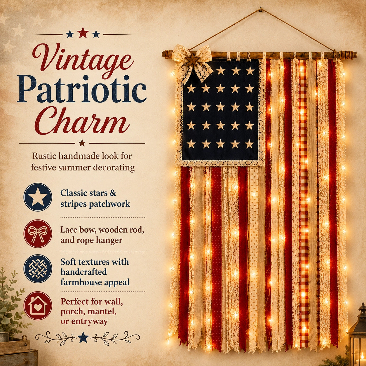 Lighted Patriotic Wall Hanging Banne