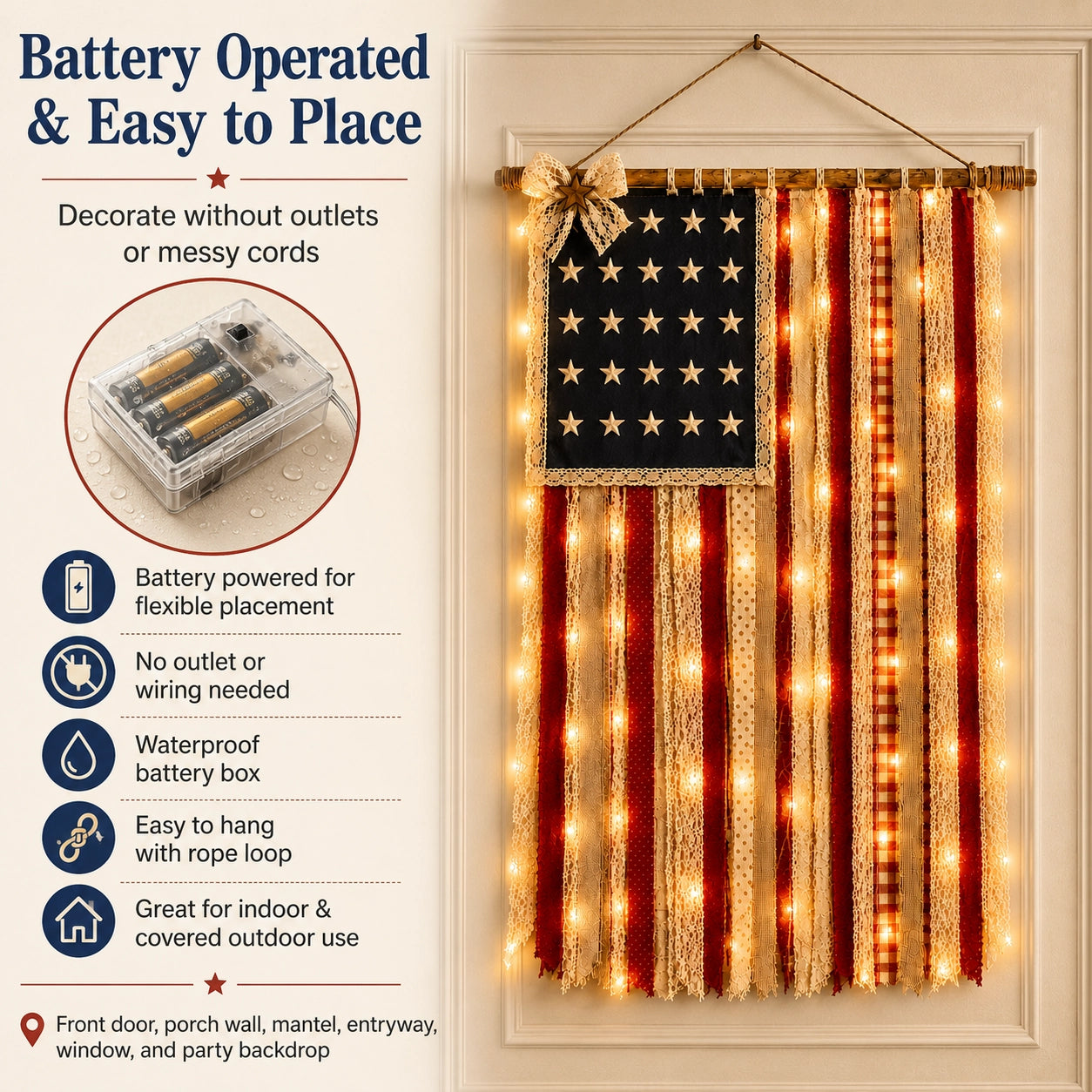 Lighted Patriotic Wall Hanging Banne