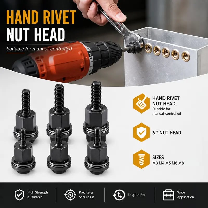 🛠️Head Rivet Nut Tool, M3 M4 M5 M6 M8 Rivnut Kit,Carbon Steel Rivnut Set