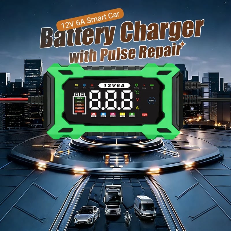 12V 6A Smart Car Battery Charger – Pulse Repair Technology, Auto Maintain & Desulfation