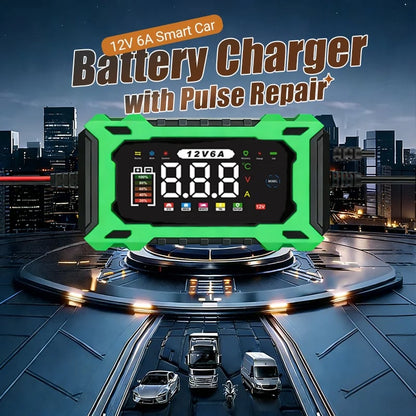 12V 6A Smart Car Battery Charger – Pulse Repair Technology, Auto Maintain & Desulfation