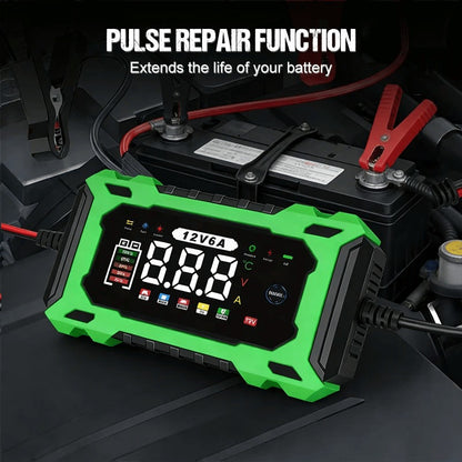 12V 6A Smart Car Battery Charger – Pulse Repair Technology, Auto Maintain & Desulfation