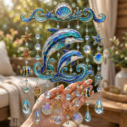 🐋🐢🐬Ocean-Themed Crystal Wind Chime – 🌊Bring the Ocean Glow to Your Garden
