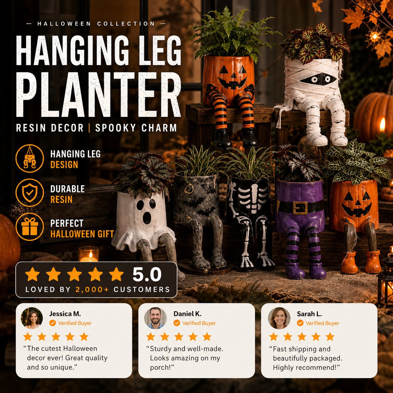 💀🎃Halloween Whimsical Hanging Leg Planter Hand-Painted Resin Succulent Pot💐