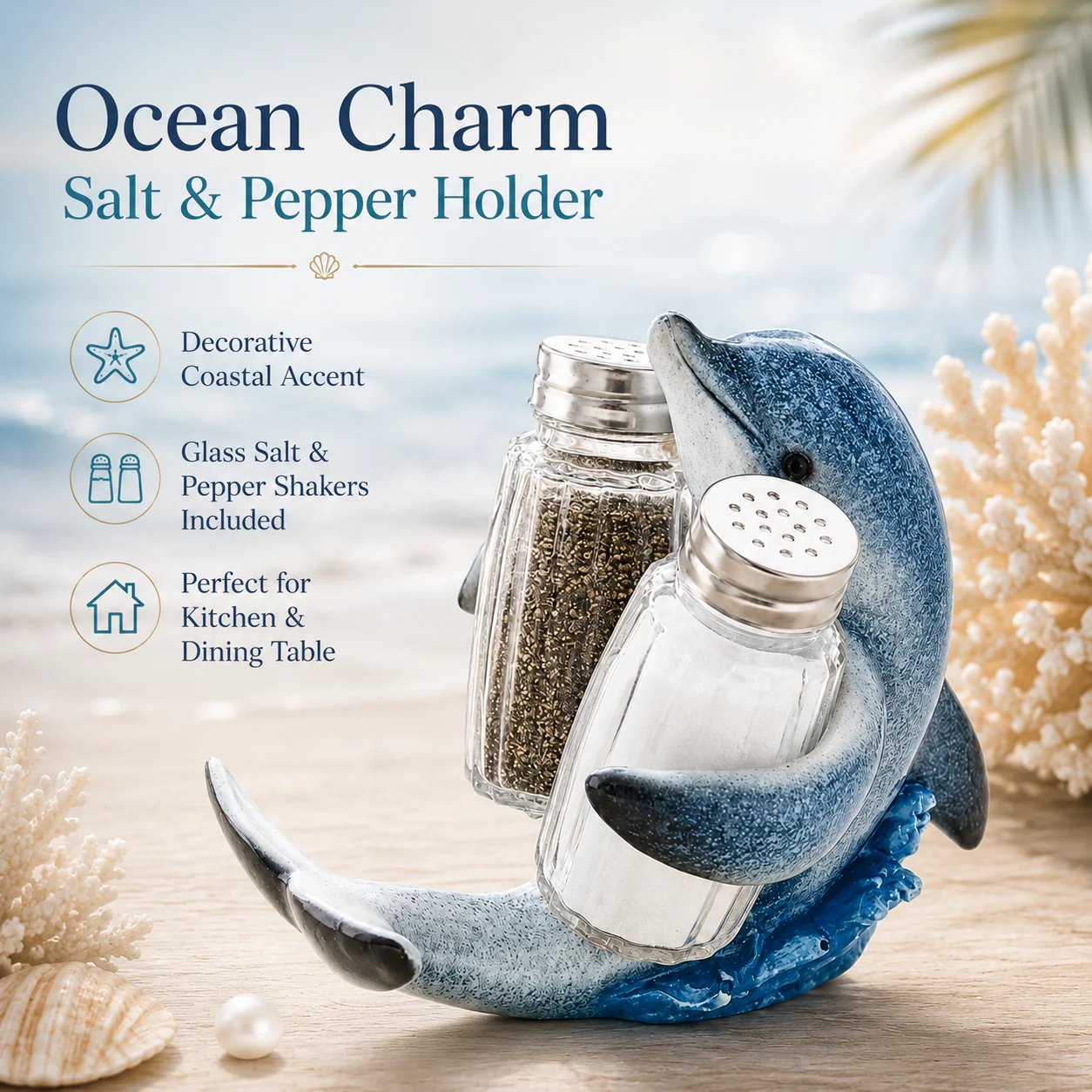 ⚡Hot Sales 🔥Coastal Animal Salt & Pepper Shaker Holder Set