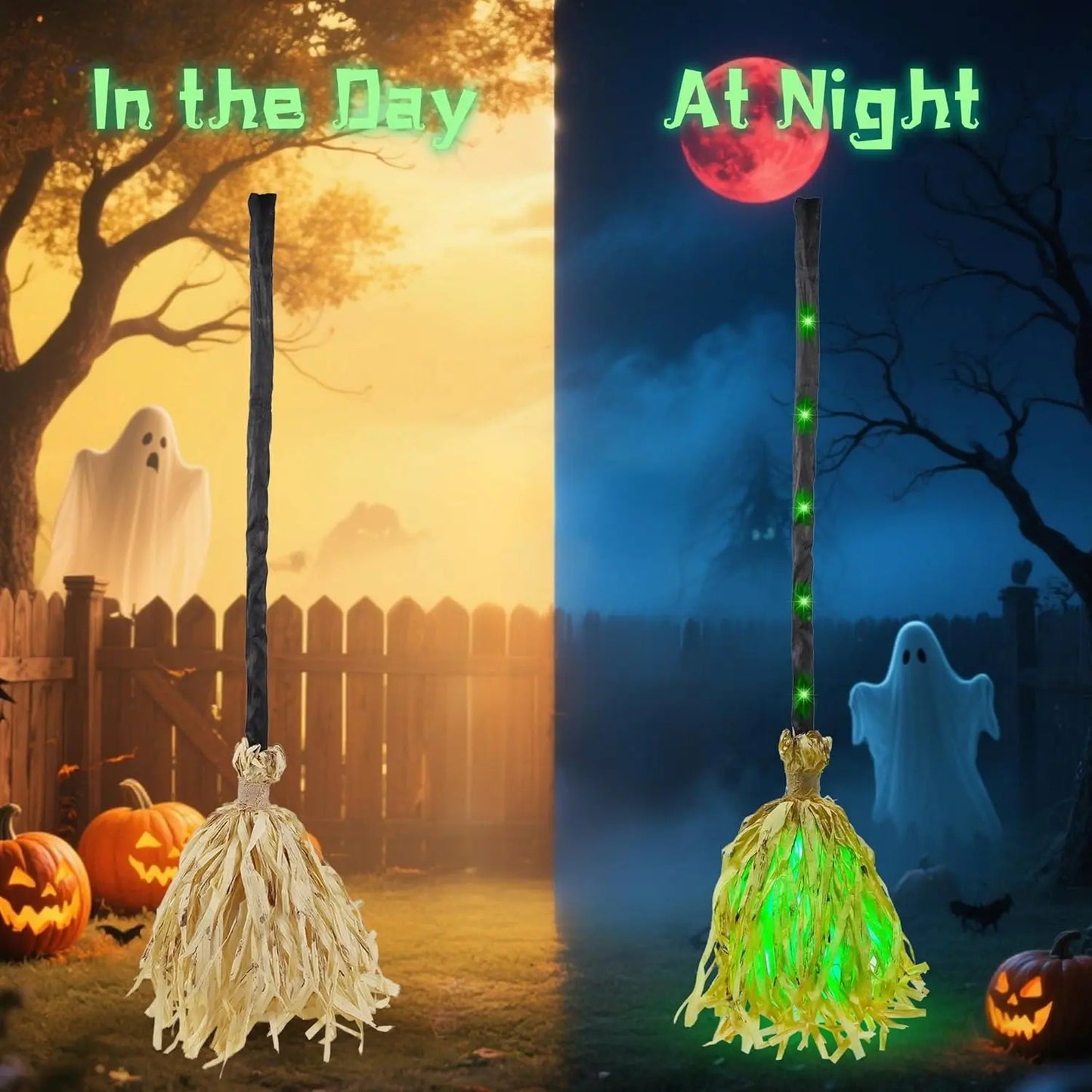 🧙‍♂️Witches Broom Halloween Decor - 35" Animated Light up Moving Broomstick